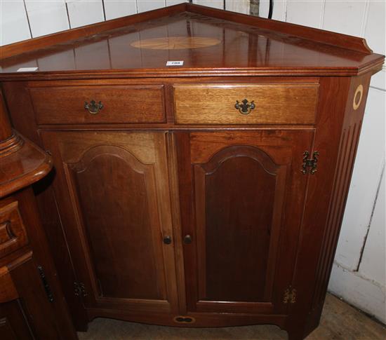 George III style inlaid mahogany standing corner cupboard